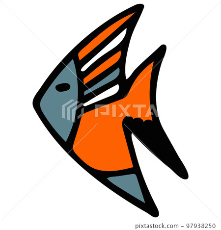 Colored sea fish llustration on white background. Doodle sketch cartoon underwater worlds isolated object for panorama, print, shirt, kid, baby, swimming pool, game, app and stickers. Colored sea fish llustration on white background. Doodle sketch cartoon underwater worlds isolated object for panorama, print, shirt, kid, baby, swimming pool, game, app and stickers. 97938250