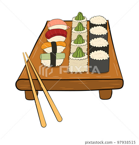 A set of sushi on the board. vector illustration on a white background 97938515