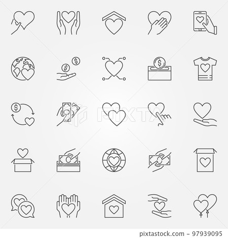 Donation and charity icons set - vector donate outline symbols Donation and charity icons set - vector donate outline symbols 97939095