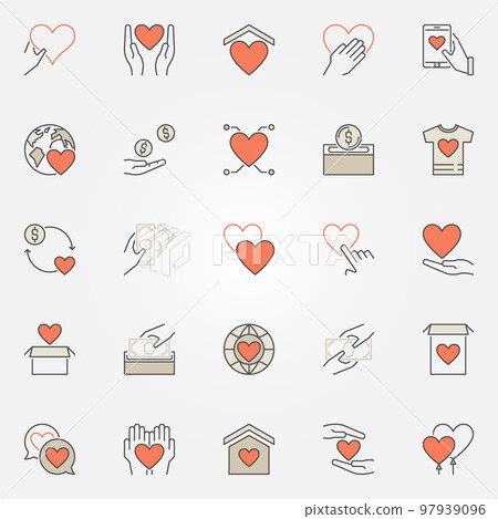 Donation and charity colored icons set. Vector donate symbols Donation and charity colored icons set. Vector donate symbols 97939096