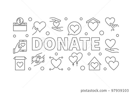 Donate outline horizontal illustration. Vector donation banner 97939103