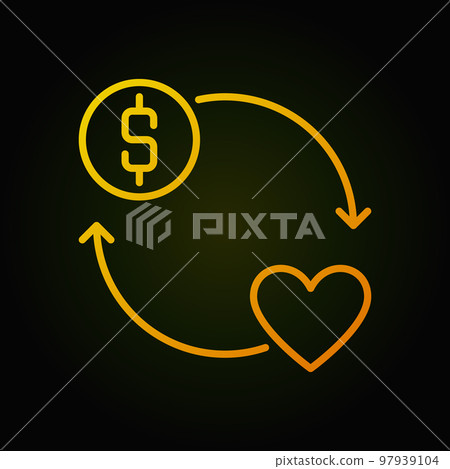 Donate money yellow vector round outline icon or sign 97939104