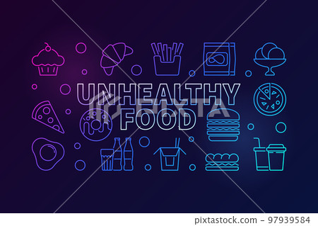Unhealthy food colored vector outline banner or illustration 97939584