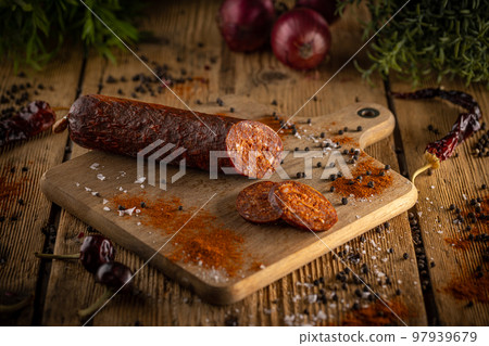 Paprika spice sausage salami 97939679