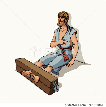 Paul and Silas in prison. Vector drawing 97939861