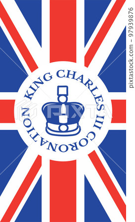 Poster for King Charles III Coronation with British flag vector illustration.  97939876