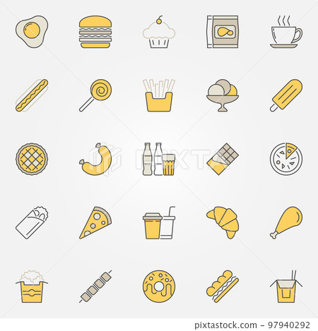 Fast Food colorful icons. Vector unhealthy junk food signs Fast Food colorful icons. Vector unhealthy junk food signs 97940292
