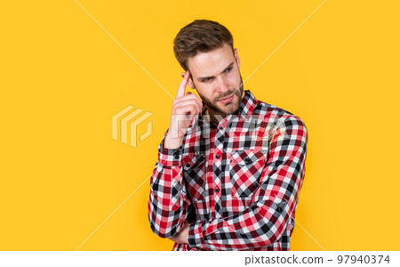 he got great style. facial hair and skin care. man wear checkered shirt. unshaven guy in casual style. male hairdresser and barbershop. male beauty trend. bearded man with sexy bristle. copy space he got great style. facial hair and skin care. man wear checkered shirt. unshaven guy in casual style. male hairdresser and barbershop. male beauty trend. bearded man with sexy bristle. copy space 97940374