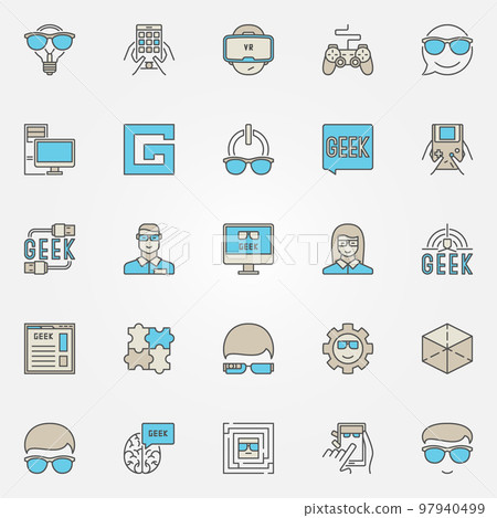 Colorful geek icons set 97940499