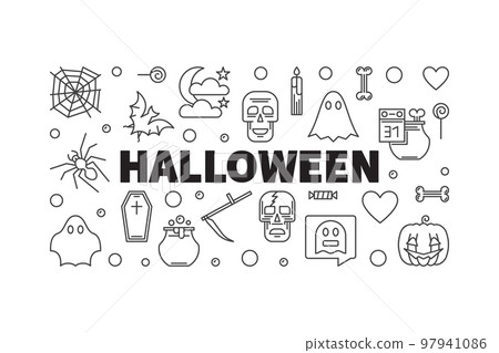 Halloween horizontal vector Holiday outline illustration Halloween horizontal vector Holiday outline illustration 97941086