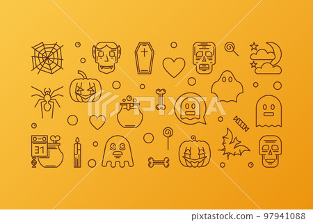 Halloween concept vector creative line horizontal banner 97941088