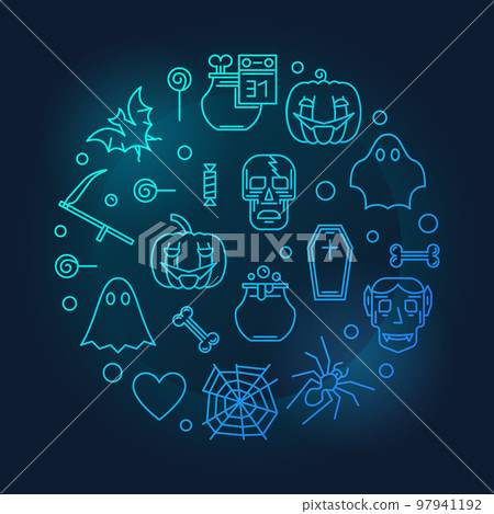 Halloween vector blue round illustration in thin line style Halloween vector blue round illustration in thin line style 97941192
