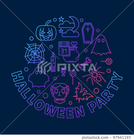 Halloween party round vector outline colored illustration Halloween party round vector outline colored illustration 97941193