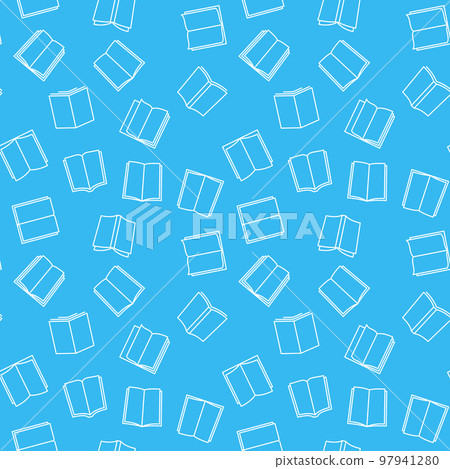 Vector books blue seamless pattern in thin line style 97941280