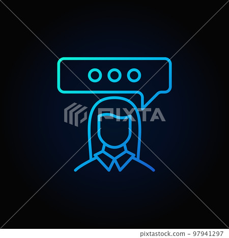 Woman with speech bubble line blue icon Woman with speech bubble line blue icon 97941297