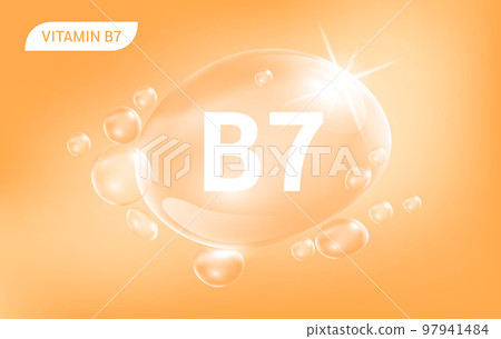 Serum collagen vitamin B7, Orange drop water. Vitamin complex with Chemical formula from nature. Beauty treatment nutrition skin care design. 97941484