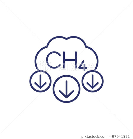 methane, CH4 emissions reduction line icon methane, CH4 emissions reduction line icon 97941551