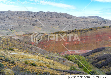 Colorful spectacular valley panorama in Gareja desert. Georgia 97941778
