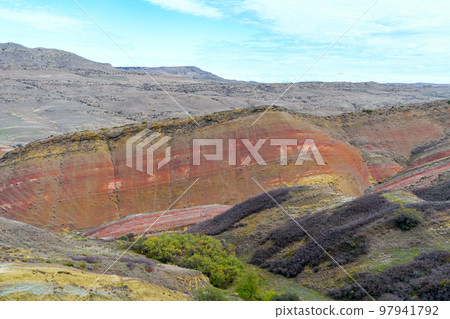 Colorful spectacular valley panorama in Gareja desert. Georgia 97941792