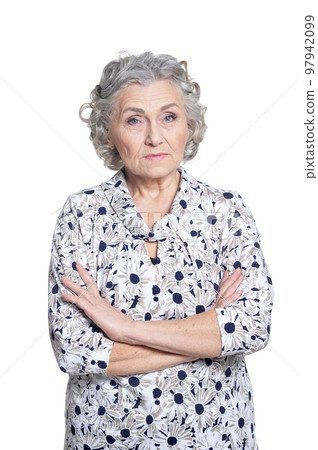 sad senior woman isolated on white background sad senior woman isolated on white background 97942099