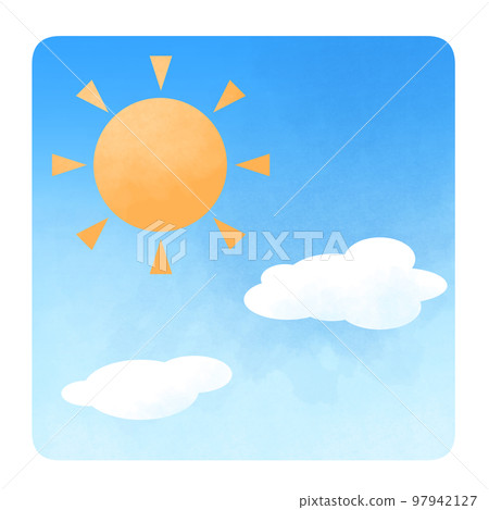 太陽和雲朵漂浮在藍天的插畫 太陽和雲朵漂浮在藍天的插畫 97942127
