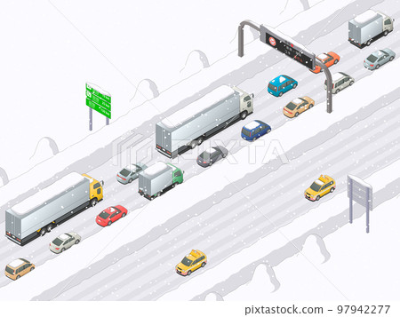 擁堵高速公路的等距影像(降雪) 擁堵高速公路的等距影像(降雪) 97942277
