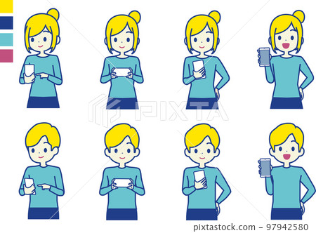 Illustration set of men and women with smartphones 97942580