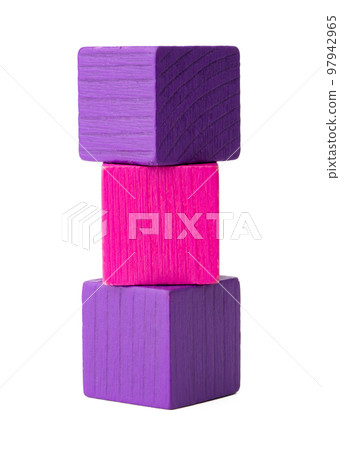 Colorful toy constructor pieces isolated on white Colorful toy constructor pieces isolated on white 97942965