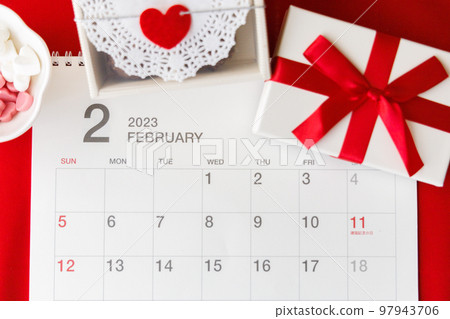 February calendar with valentine images 97943706
