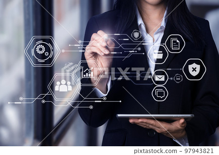 Digital marketing media in virtual icon globe shape business open his hand, working touch screen tablet. Digital marketing media in virtual icon globe shape business open his hand, working touch screen tablet. 97943821