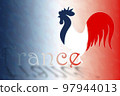 A poster with the rooster in the colors of the French flag, the word France and ample space for text. 97944013