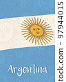 Drawing of the Argentina flag, space for text or images. 97944015