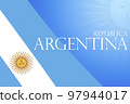 Drawing of the Argentina flag, space for text or images. 97944017