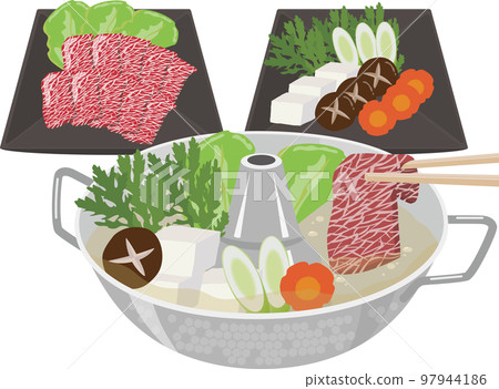 Shabu-shabu meat plate with vegetable plate 97944186