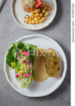 Beautiful and tasty food on a plate 97944188