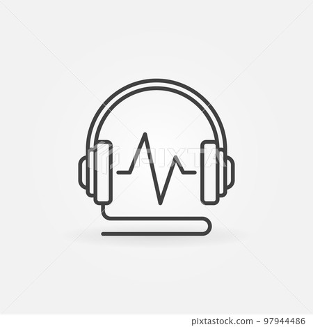 Wired Headphones with sound wave vector linear icon 97944486
