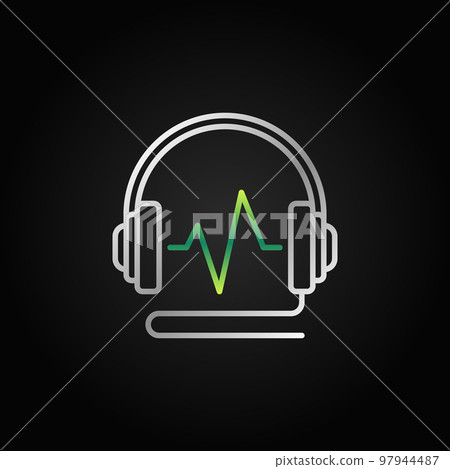 Wired Headphones with green sound wave vector linear icon 97944487