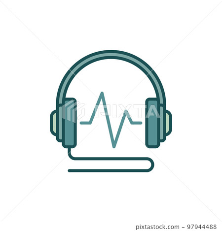 Wired Headphone with sound wave colored vector icon or logo Wired Headphone with sound wave colored vector icon or logo 97944488