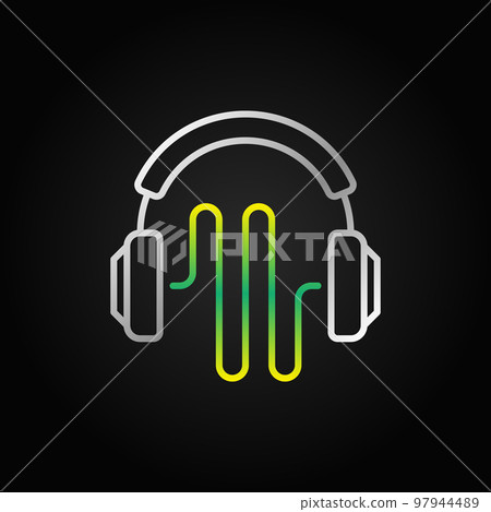 Vector silver headphones with sound wave linear icon Vector silver headphones with sound wave linear icon 97944489