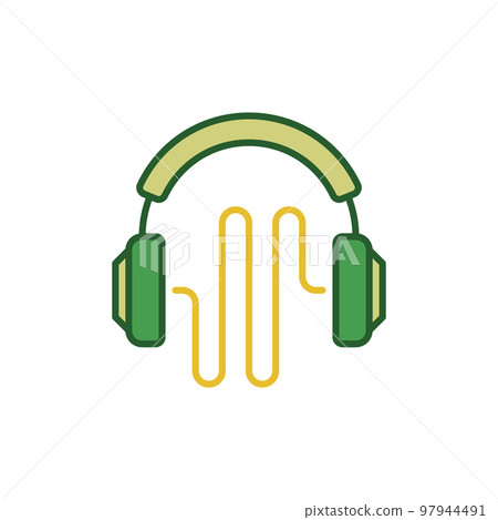 Vector green headphones with sound wave creative icon 97944491