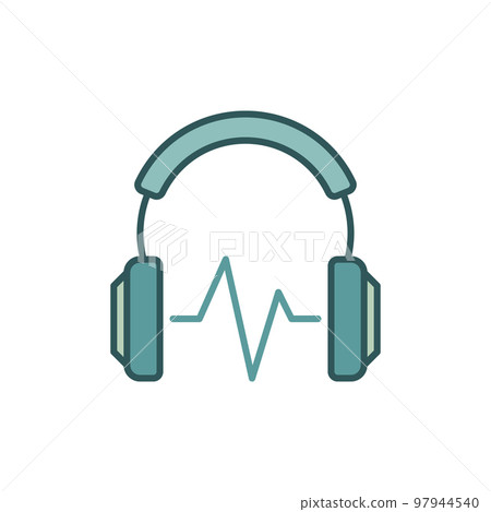 Headphone with sound wave vector colored icon or sign Headphone with sound wave vector colored icon or sign 97944540