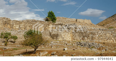 visitors at the ruins of the acropolis of Mycenae visitors at the ruins of the acropolis of Mycenae 97944641