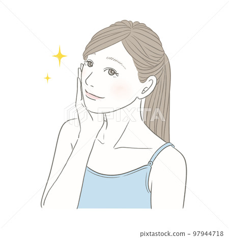 Female image illustration Woman smiling with hand on cheek Beauty Health Mental health Female image illustration Woman smiling with hand on cheek Beauty Health Mental health 97944718
