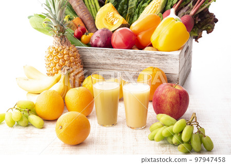 Collection of vegetables, fruits and smoothies 97947458
