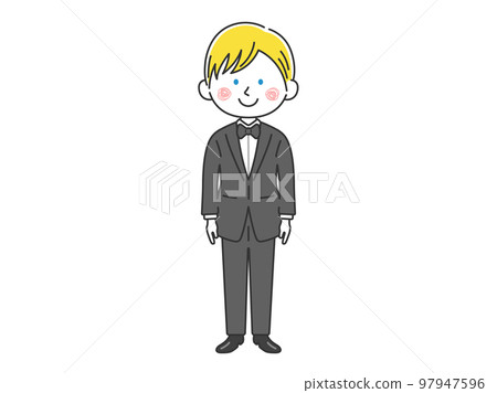 一名身穿黑色燕尾服的白人男子的插圖 一名身穿黑色燕尾服的白人男子的插圖 97947596