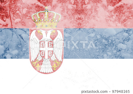 Defocus cold winter in Serbia. The concept of the energy crisis and the increasing demand for electricity. Serbia flag snow holiday. Out of focus 97948165