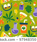 Funky Cartoon Stoned Eyes Medical Cannabis Seamless Vector Pattern Illustration for Marijuana 97948350