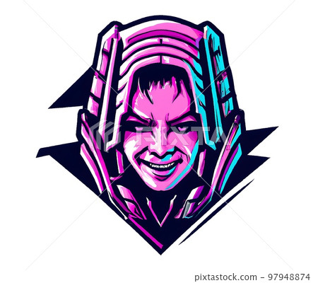 Cyberpunk style illustration of creepy woman face 97948874
