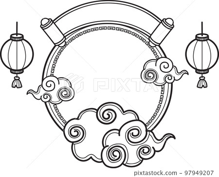 Hand Drawn chinese circle background with clouds illustration Hand Drawn chinese circle background with clouds illustration 97949207