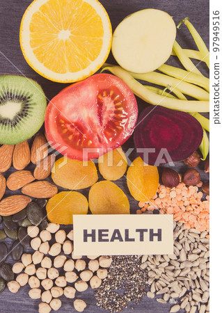 Nutritious eating as source natural vitamin K, potassium and minerals 97949516